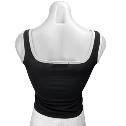 Oak + Fort Women's Black White Knit Sleeveless Square Neck Crop Tank Top Size S