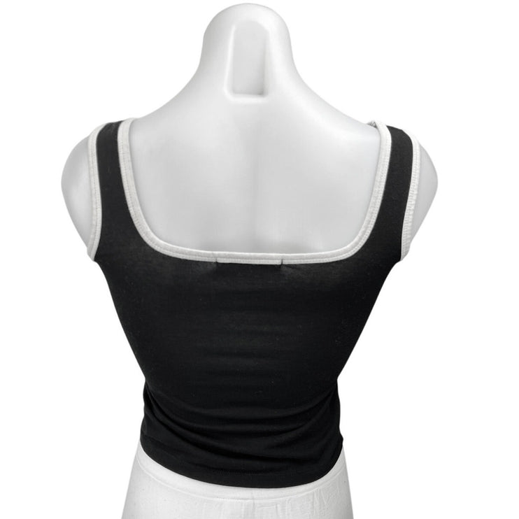 Oak + Fort Women's Black White Knit Sleeveless Square Neck Crop Tank Top Size S