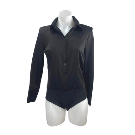 Zara Women's Black Long Sleeve Button Down Shirt Blouse Bodysuit Top Size S