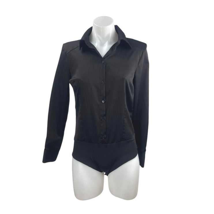 Zara Women's Black Long Sleeve Button Down Shirt Blouse Bodysuit Top Size S