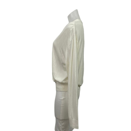 Banana Republic White Long Sleeve V Neck Faux Wrap Surplice Blouse Top Size L