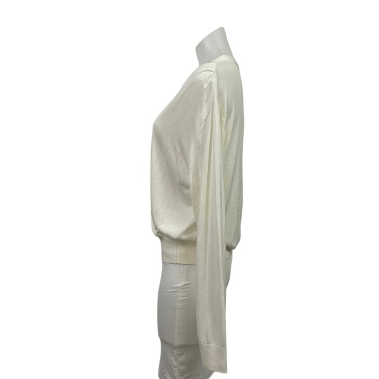 Banana Republic White Long Sleeve V Neck Faux Wrap Surplice Blouse Top Size L