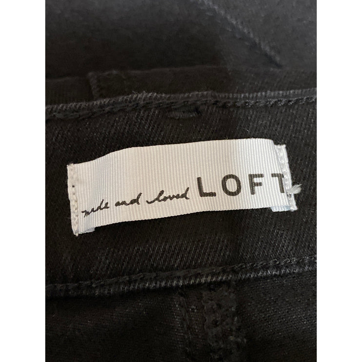 LOFT Women's Black High Waisted Frayed Raw Hem Baggy Wide Leg Denim Jeans Sz 29