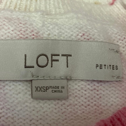 Ann Taylor LOFT Women's White Floral Crew Neck Pullover Sweater Top Size XXS