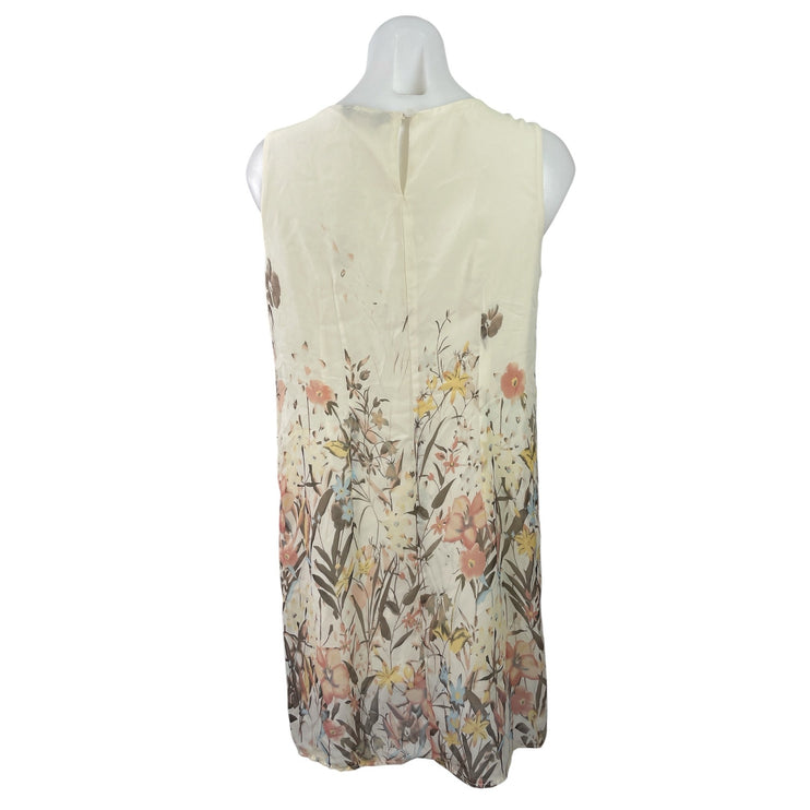 MAX Women's Beige Sleeveless Floral Pleated Crew Neck Mini Shift Dress Size 10