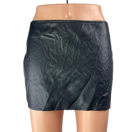 NEW Motel Black Faux Vegan Leather Mid Rise Zip Up Mini Bodycon Pencil Skirt S