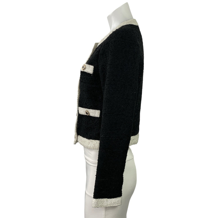Aqua Women's Black Long Sleeve Cropped Tweed Button Up Cardigan Jacket Size XS