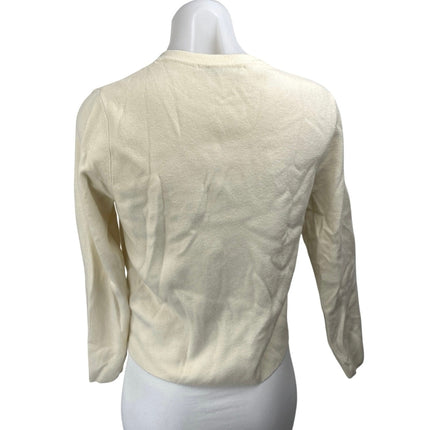 Zara Women's Cream Long Sleeve Knit Crew Neck Button Up Cardigan Sweater Size M