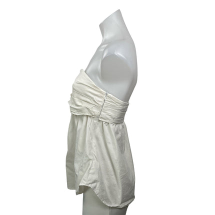 Zara Women's White Strapless Tube Bandeau Button Up Peplum Blouse Top Size M