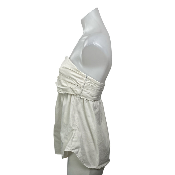 Zara Women's White Strapless Tube Bandeau Button Up Peplum Blouse Top Size M