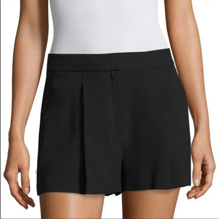Theory Tohni Rosina Black High Waisted Pleated Crepe Straight Mini Shorts Size 2