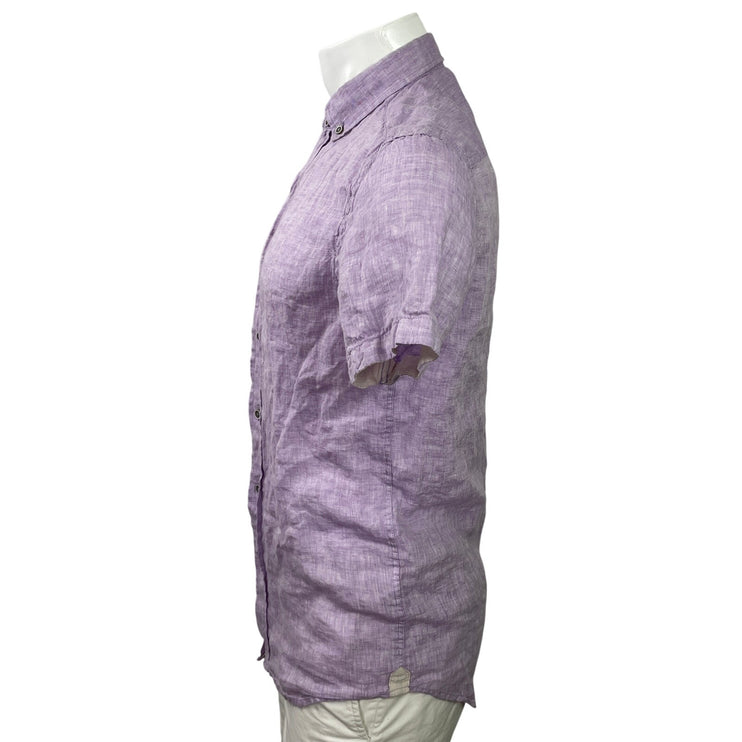 Heritage Men's Purple Lilac 100% Linen Short Sleeve Button Down Shirt Top Size S
