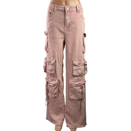 VIP Jeans Women's Pink High Rise Cargo Straight Baggy Wide Leg Denim Size 15/32