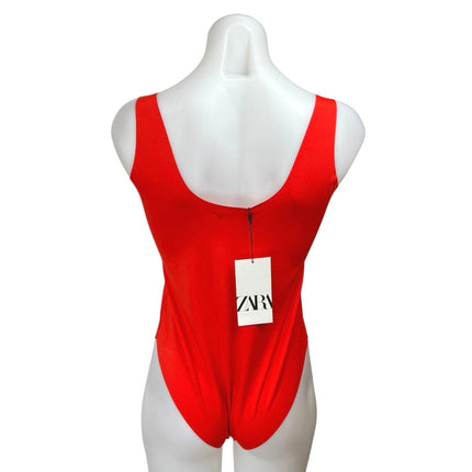 NEW Zara Women's Red Sleeveless Square Neck Casual Thong Bodysuit Tank Top Sz L