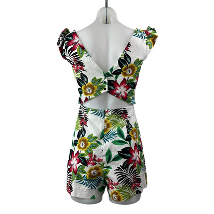 Zara Women's Multicolor Tropical Ruffle Flutter Sleeve Mini Jumpsuit Romper Sz S