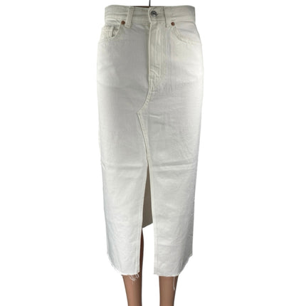 MNG Mango Anais White High Waisted Split Pencil Midi Denim Jean Skirt Size XS