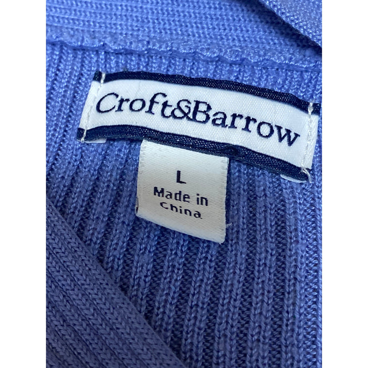 Croft & Barrow Blue Ribbed Knit V Neck Long Sleeve Crop Cardigan Sweater Top L