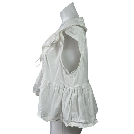 Anthropologie Maeve Women's White Tie Front Peplum Babydoll Blouse Top Size L