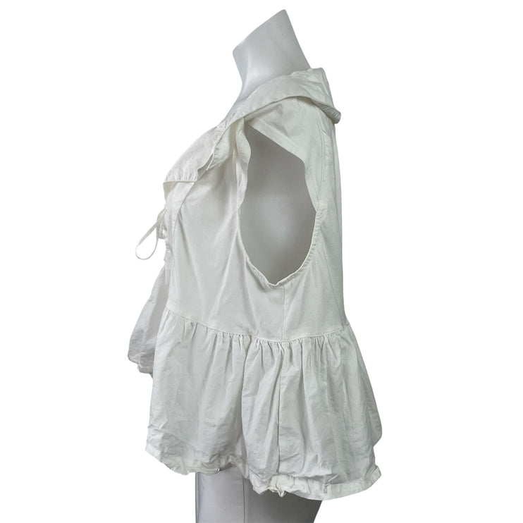 Anthropologie Maeve Women's White Tie Front Peplum Babydoll Blouse Top Size L