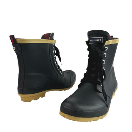 Tommy Hilfiger Renegade Women's Black Round Toe Lace Up Duck Rain Boots Size 7
