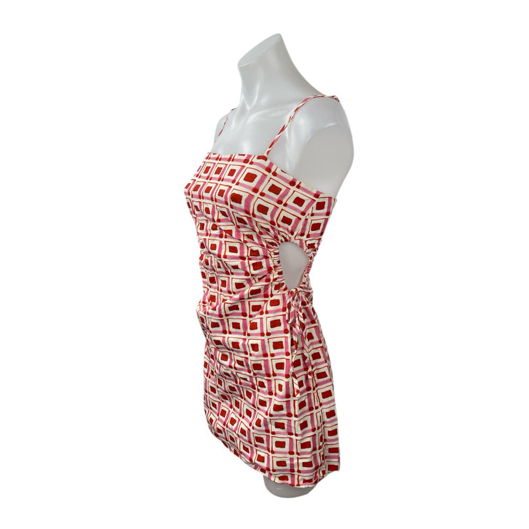 Zara Red Pink Geometric Abstract Sleeveless Cutout Cami Mini Bodycon Dress Sz S