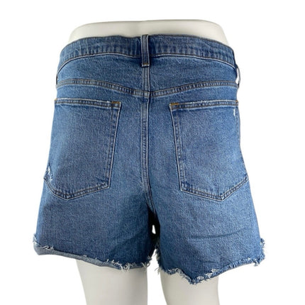 Abercrombie & Fitch Blue High Waisted Frayed Raw Hem Denim Jeans Dad Shorts 36
