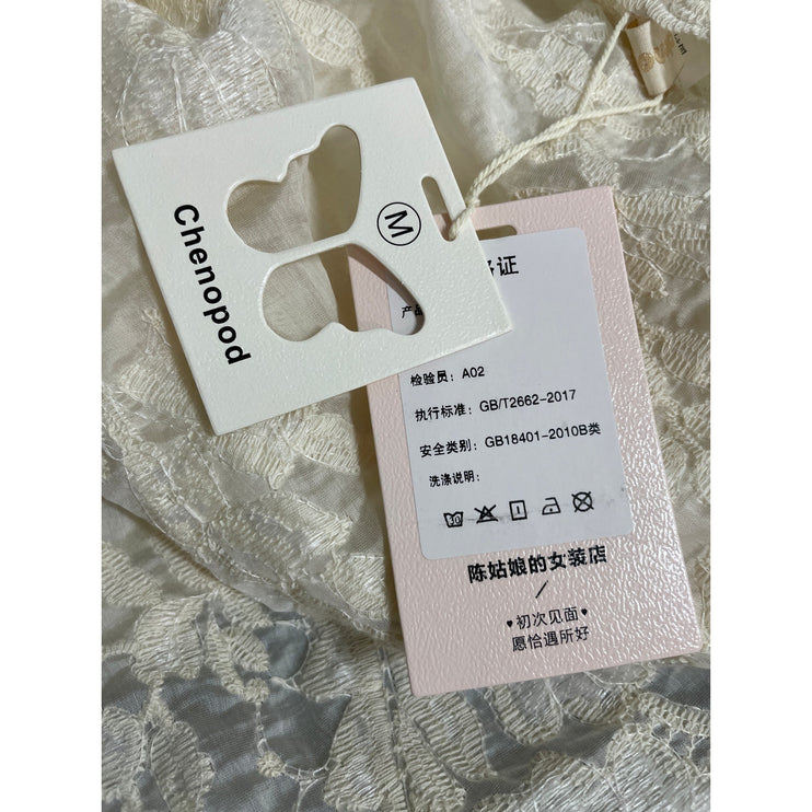 NEW Chenopod Ivory Floral Lace Hooded Long Sleeve Button Down Poncho Cape Top M