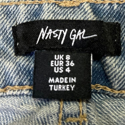 Nasty Gal Women's Blue Embellished Star Print Straight High Rise Denim Jeans 4