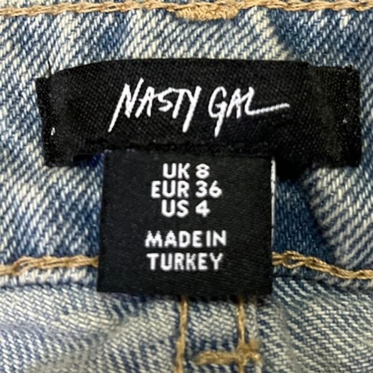Nasty Gal Women's Blue Embellished Star Print Straight High Rise Denim Jeans 4