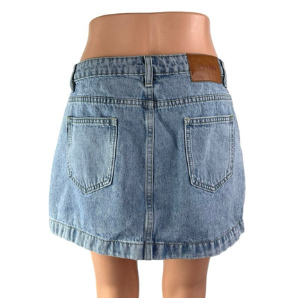 Princess Polly Women's Blue Mid Rise Y2K A Line Mini Denim Jean Skirt Size 8