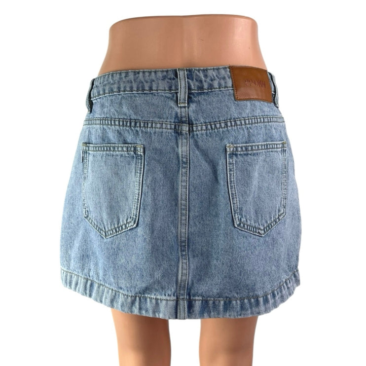 Princess Polly Women's Blue Mid Rise Y2K A Line Mini Denim Jean Skirt Size 8