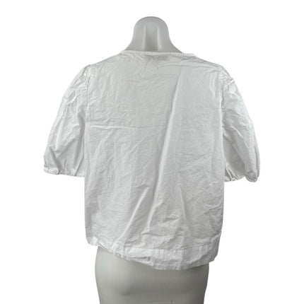 Ann Taylor LOFT White Short Puff Sleeve Tie Boxy Loose Shirt Blouse Top Size S