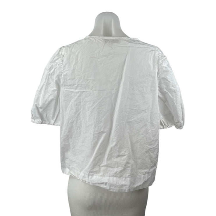 Ann Taylor LOFT White Short Puff Sleeve Tie Boxy Loose Shirt Blouse Top Size S