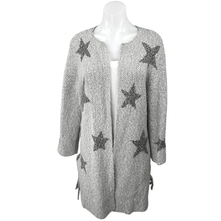 Cupcakes and Cashmere Gray Stars Open Mid Length Cardigan Sweater Top Size M