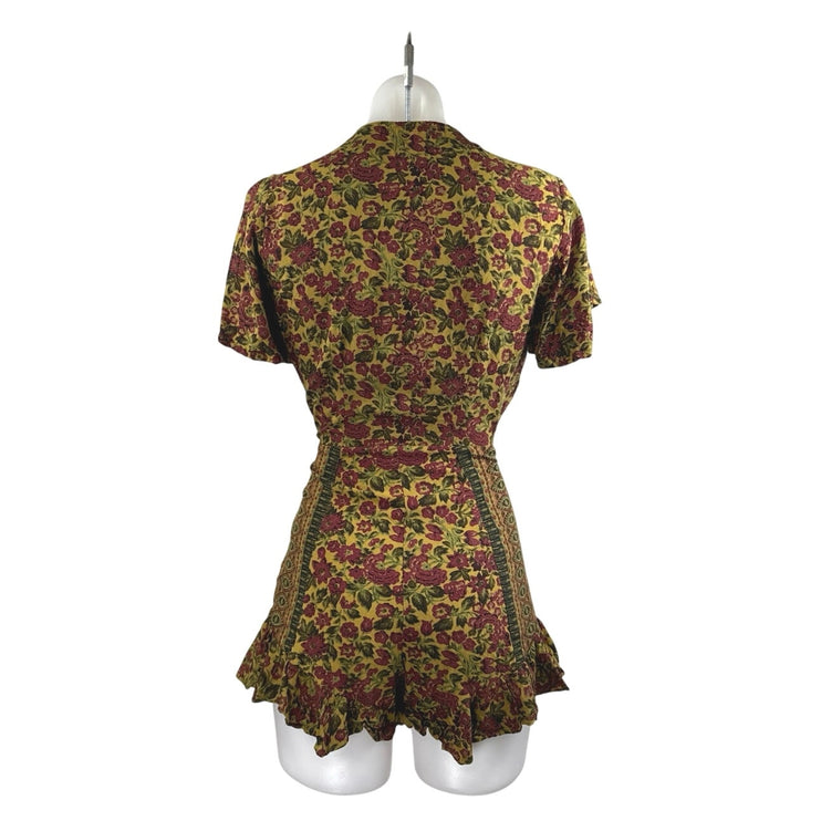 Free People Surf Date Multicolor Floral Short Sleeve Cutout Tie Romper Shorts 4