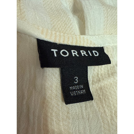 Torrid White Striped Short Sleeve Crochet Lace-Up Crinkle Peplum Blouse Top Sz 3