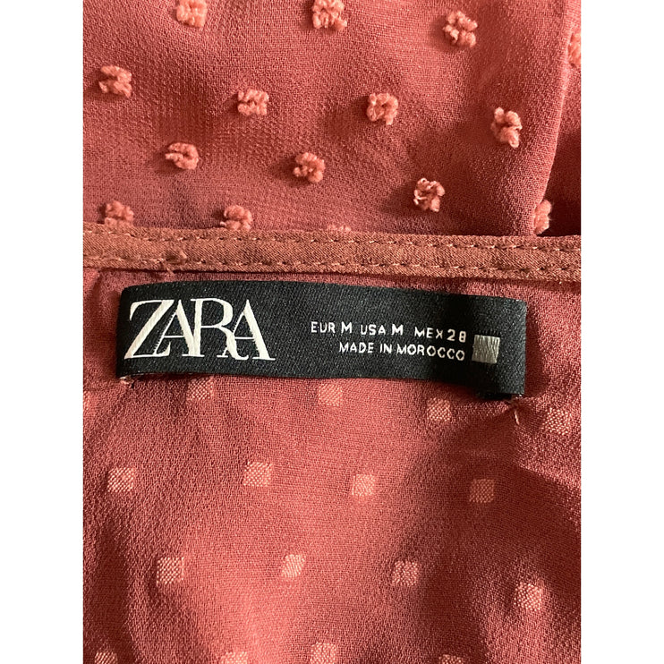 Zara Womens Pink Swiss Dot Long Sleeve Faux Wrap Ruffle Romper Shorts Size  M
