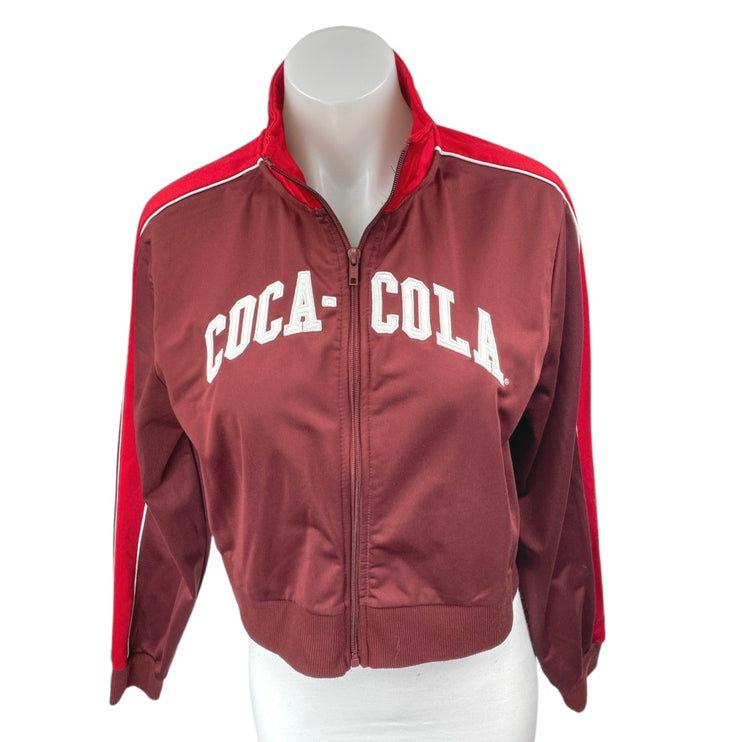 Womens Red Coca Cola Long Sleeve Striped Colorblock Zip Up Track Bomber Jacket M