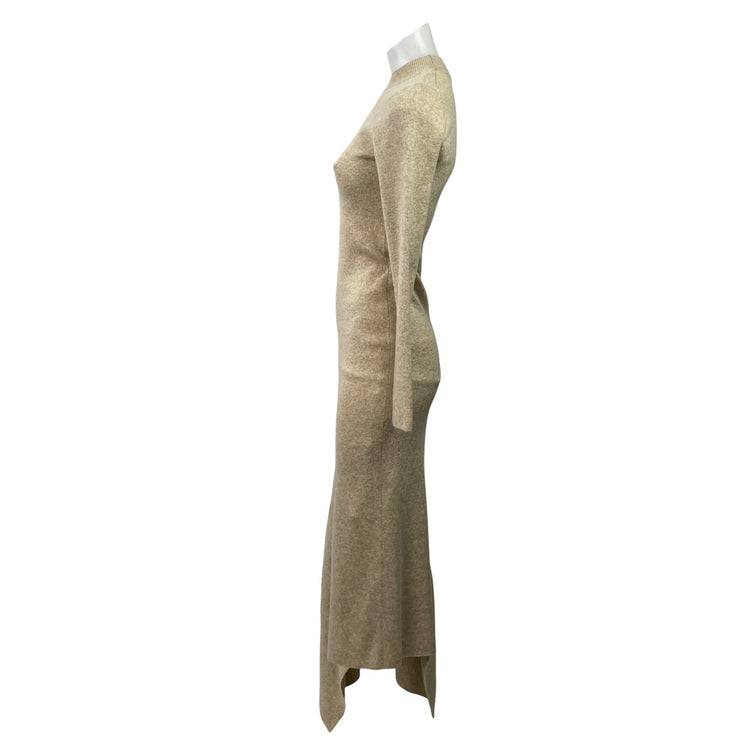L'Academie Odelya Tan Wool Mock Neck Long Sleeve Asymmetrical Sweater Dress XS