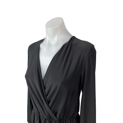 Tobi Womens Black Long Sleeve Faux Wrap Drape V Neck Mini Blouson Dress Size S/M