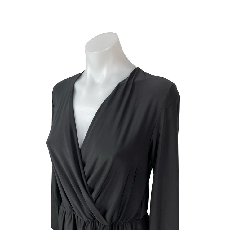 Tobi Womens Black Long Sleeve Faux Wrap Drape V Neck Mini Blouson Dress Size S/M
