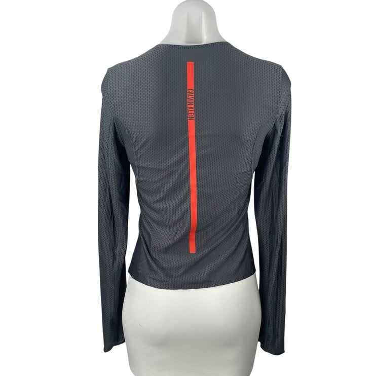 Calvin Klein Women's  Black Logo Crewneck Long Sleeve Activewear Shirt Top Sz M