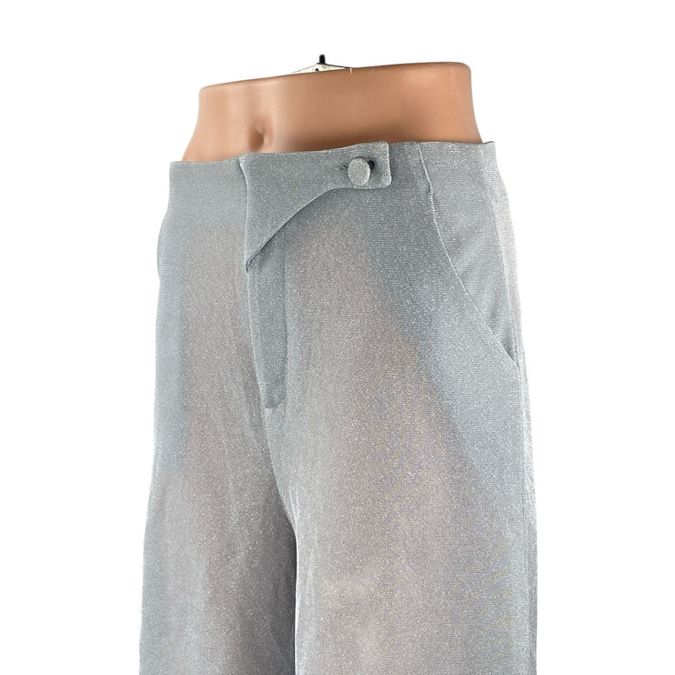 Rebellious Gray Silver Glitter Sparkly Shimmer Wide Leg Trousers Pants Size 8