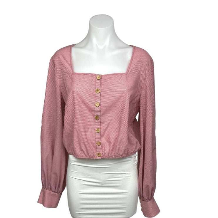 The East Order Pink Pinstripe Button Front Square Neck Long Sleeve Blouse Top XL