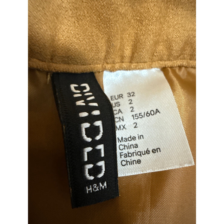 H&M Tan High Waisted Faux Suede Pocket Button Down A Line Mini Skirt Size 2