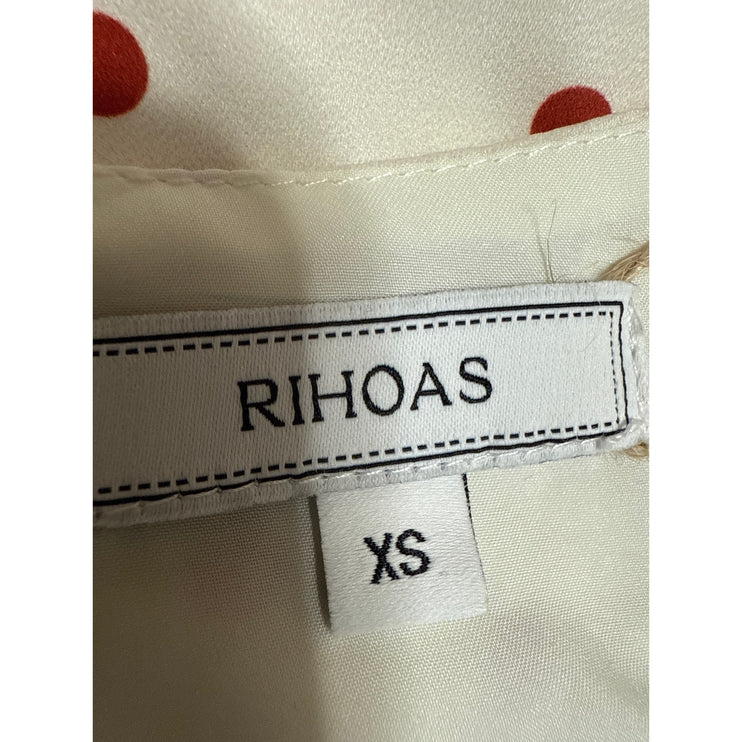 NEW Rihoas Cream Red Short Sleeve V Neck Polka Dots Mini Fit & Flare Dress XS