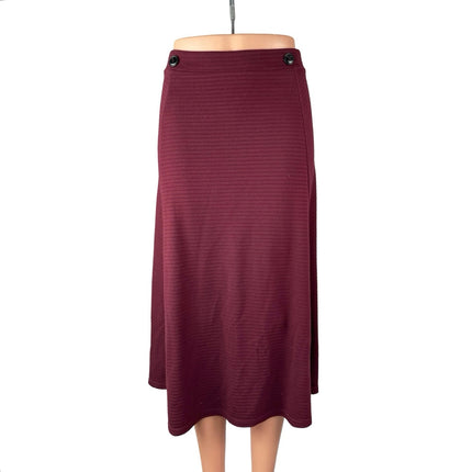 Side Party Women's Red Ribbed High Rise Pointelle Maxi Flare Sweater Skirt Sz S