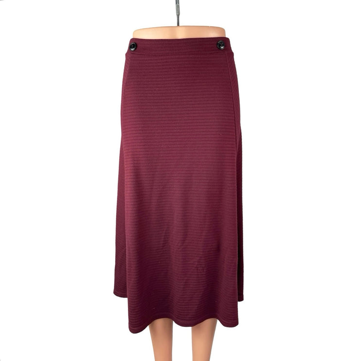 Side Party Women's Red Ribbed High Rise Pointelle Maxi Flare Sweater Skirt Sz S