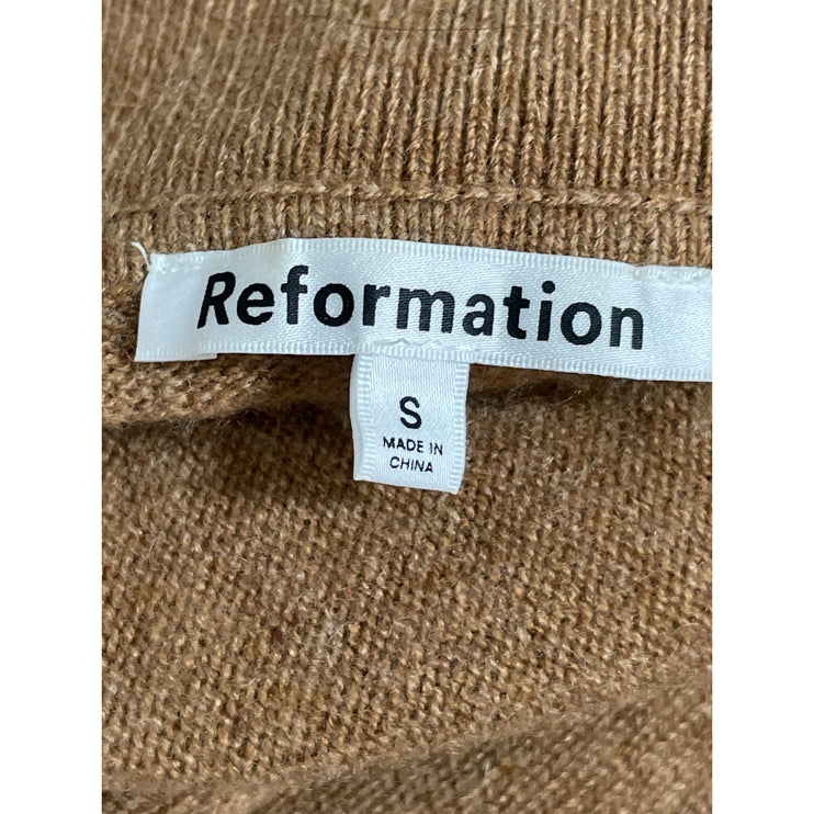 Reformation Camel Tan 100% Cashmere Long Sleeve Cropped Polo Sweater Top Size S