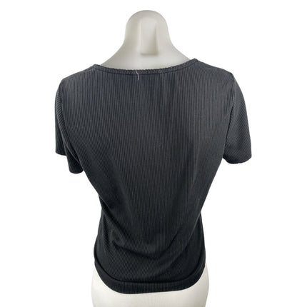 Boden Women's Black Ribbed Knit Scoop Neck Casual Basic T Shirt Tee Top Size 10